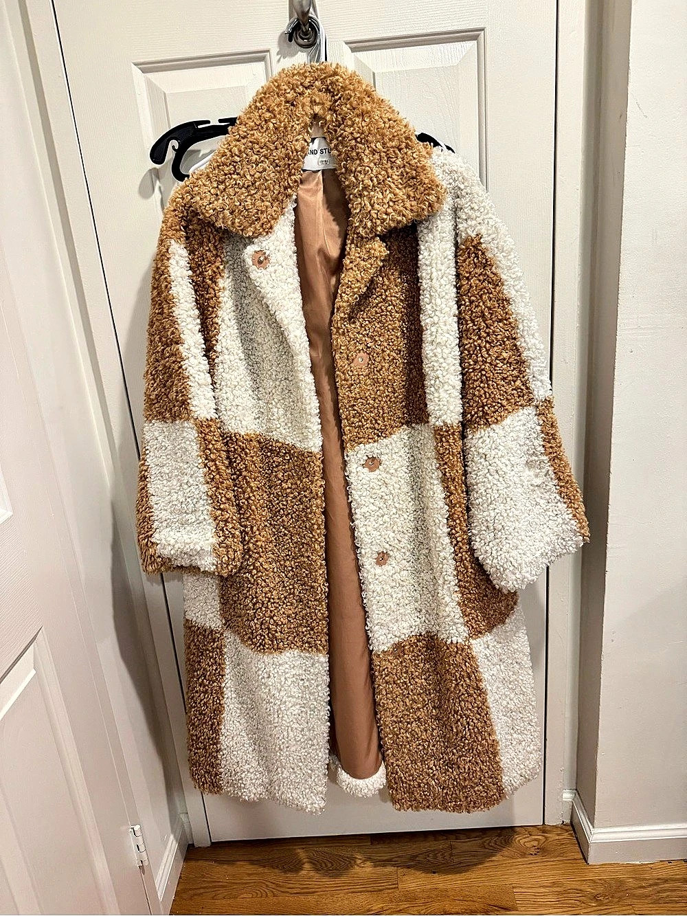 Stand Studio Color Block Teddy Coat Brown & Cream Like New